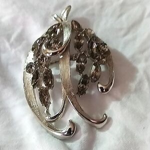 VTG BSK Gray Rhinestone Brooch